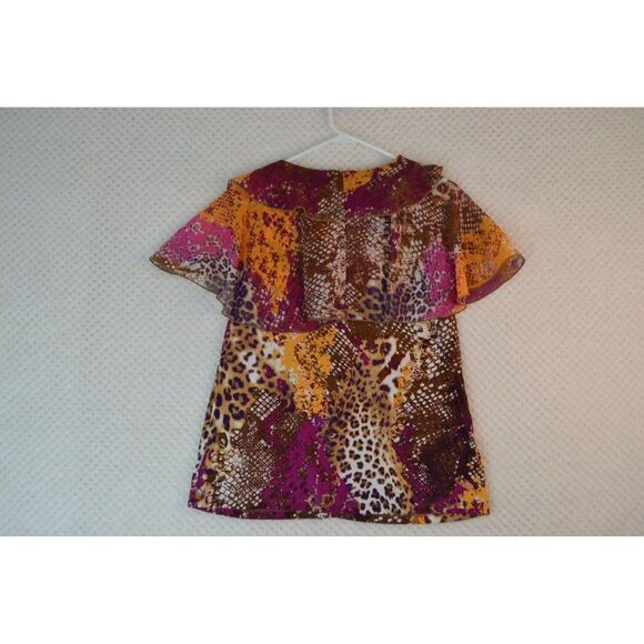 Simonton Says Women's Medium Pink Animal Print Ruffled Short Sleeve Blouse - Picture 6 of 12